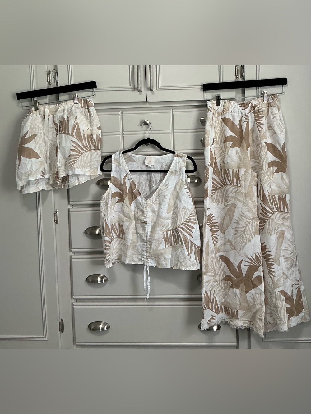 MILIO MILANO 3 pc Linen Set Hawaiian Fern Print S/M